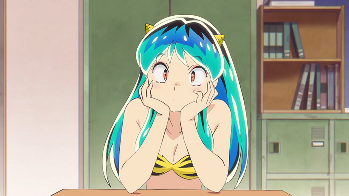 Lum Invader from Urusei Yatsura with hands on cheeks