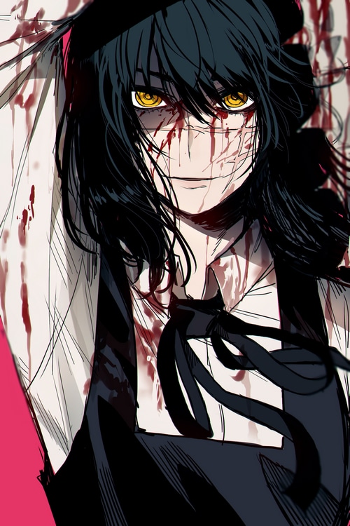 Asa Mitaka covered in blood from Chainsaw Man