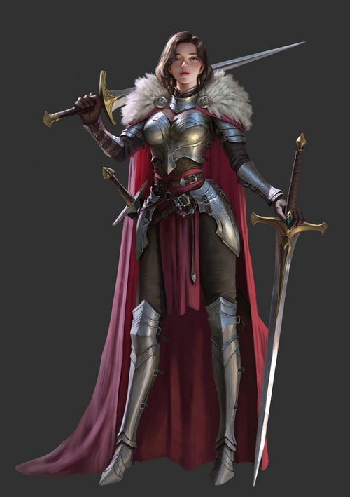 Zhuang Yue Dong's fantasy art of a female knight with swords