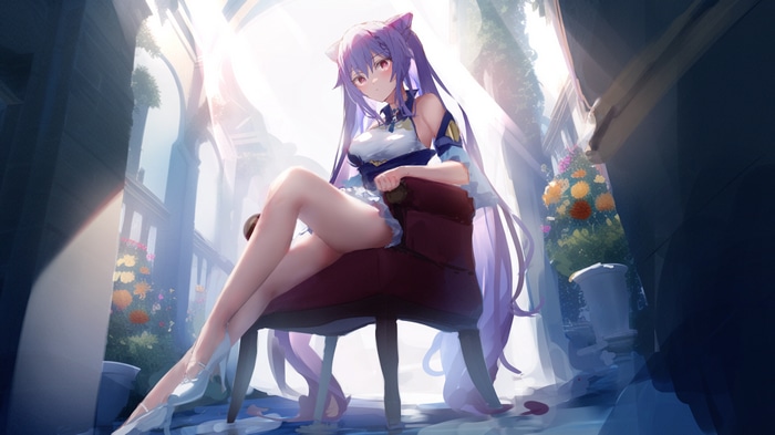 4K Anime Girl with Purple Hair Sitting on a Chair