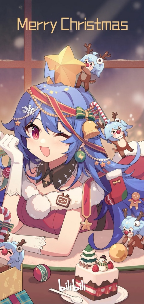 Christmas anime girl with reindeer decorations