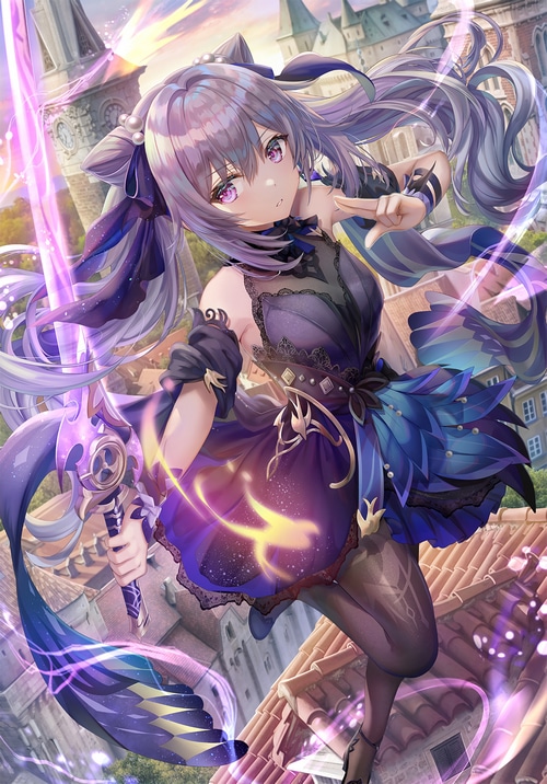 Keqing from Genshin Impact with a sword