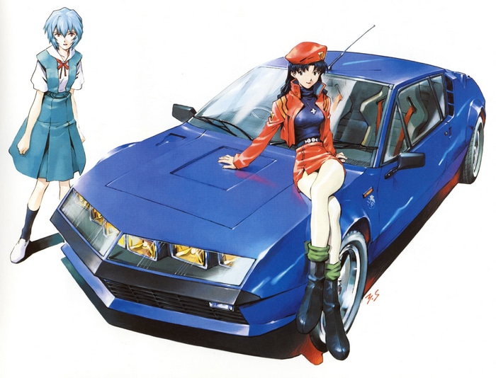 4K Neon Genesis Evangelion: Rei Ayanami and Misato Katsuragi with a car