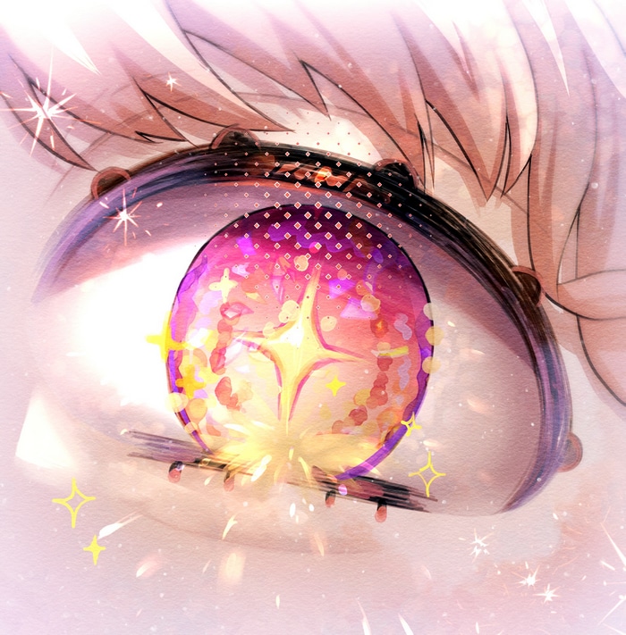 Close-up of a stylized eye with a crystal pupil