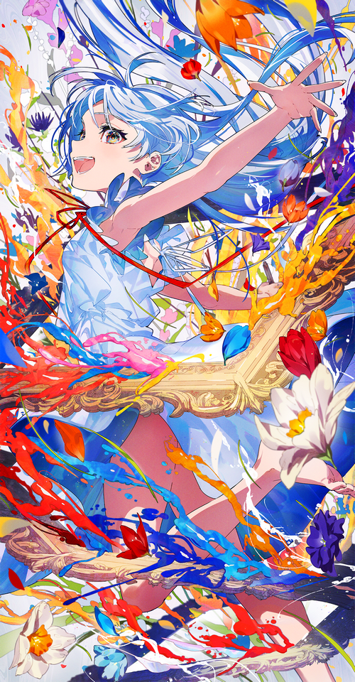 Mika Pikazo's colorful anime girl with flowers