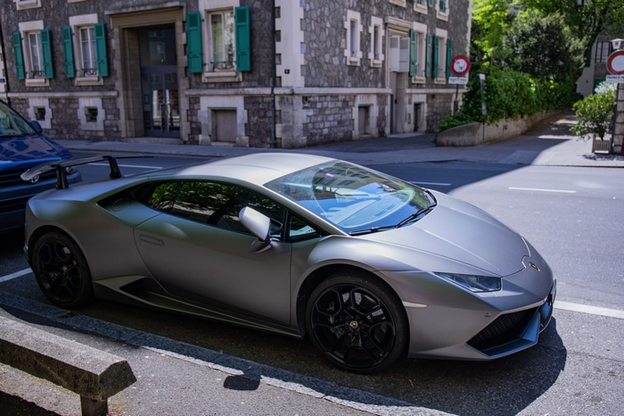Matte Gray Lamborghini Huracan on a City Street
