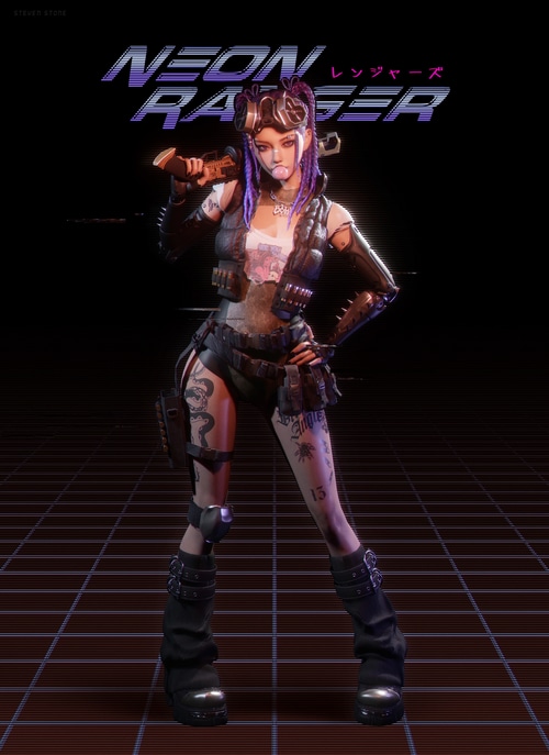 Neon Rangers Cyberpunk Woman with Shotgun