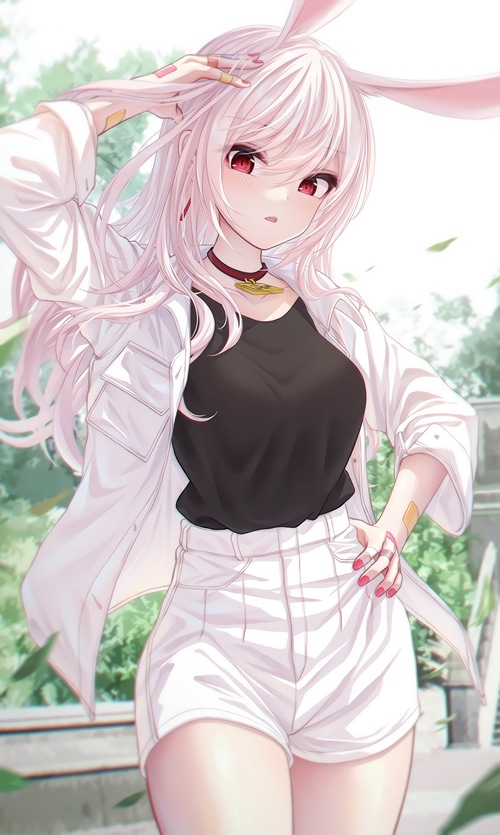 Bunny girl with pink hair and red eyes