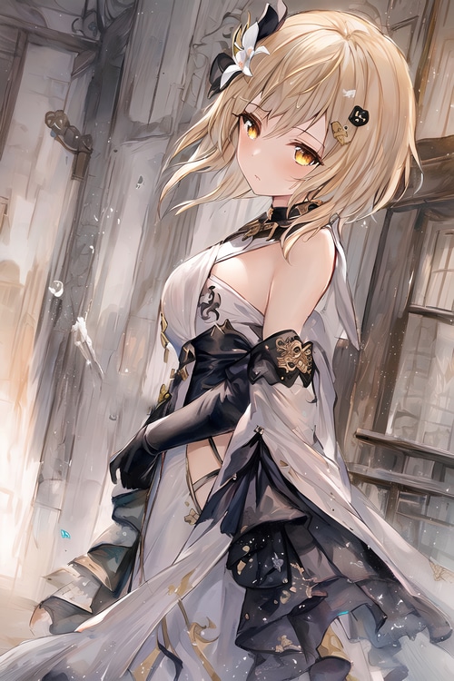 Lumine from Genshin Impact with blonde hair and yellow eyes