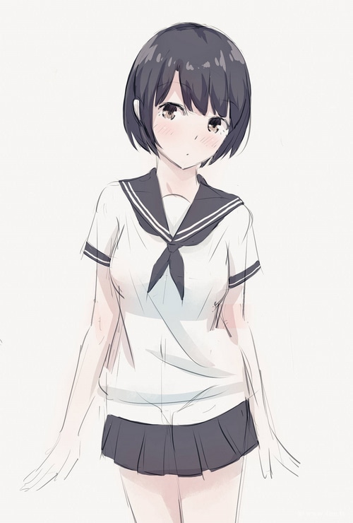 Anime artwork of a schoolgirl in uniform