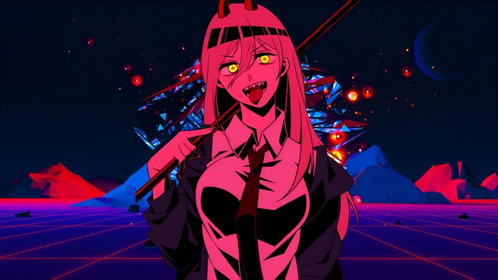 4K Power from Chainsaw Man with tongue out