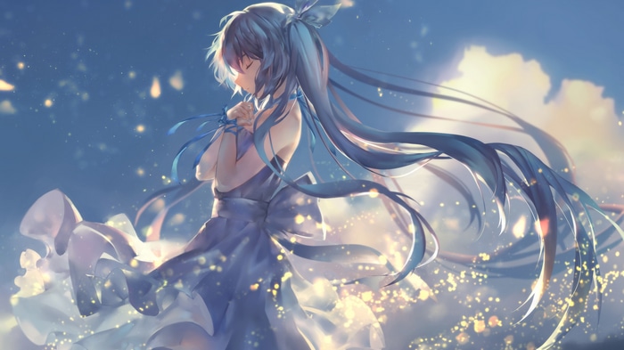 Girl with blue hair in a blue dress