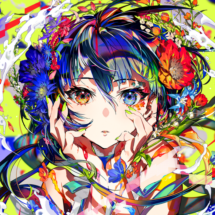 Mika Pikazo's Colorful Anime Girl with Flowers