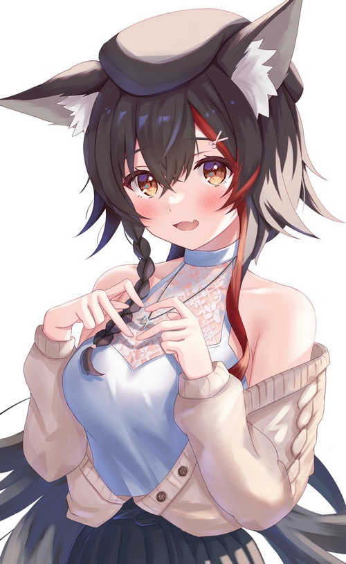 Ookami Mio wolf girl with braids and yellow eyes