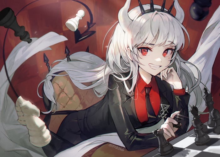 Helltaker demon girl playing chess
