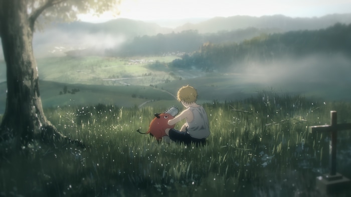Chainsaw Man: Denji and Pochita in a field