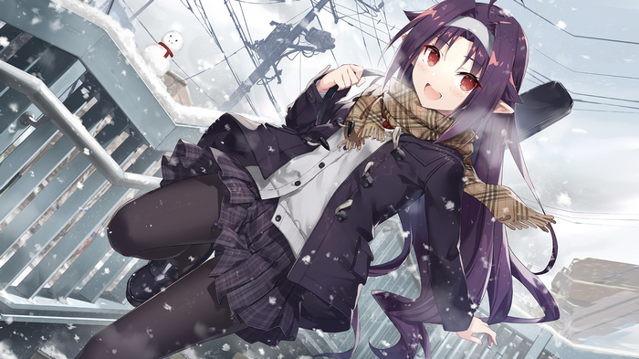 Anime girl with pointy ears in winter with scarf