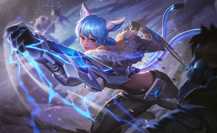Cat girl with futuristic weapon in Arena of Valor