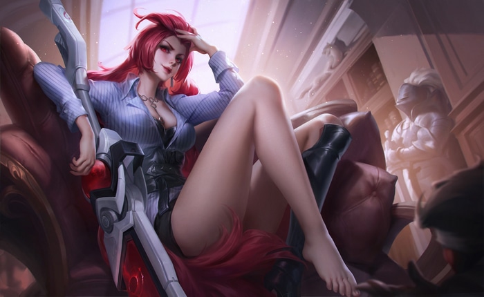 Katarina from Arena of Valor sitting on a chair