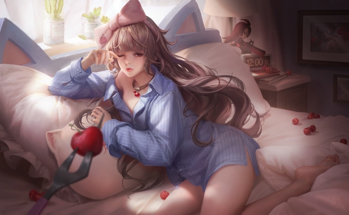 Arena of Valor character in bed with cherries
