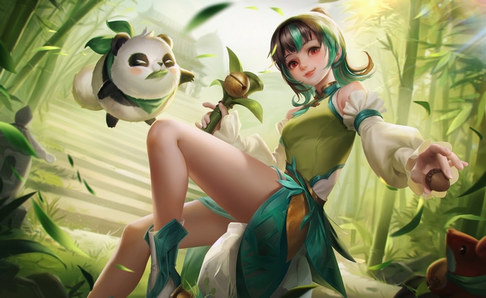 Arena of Valor character with panda and bamboo