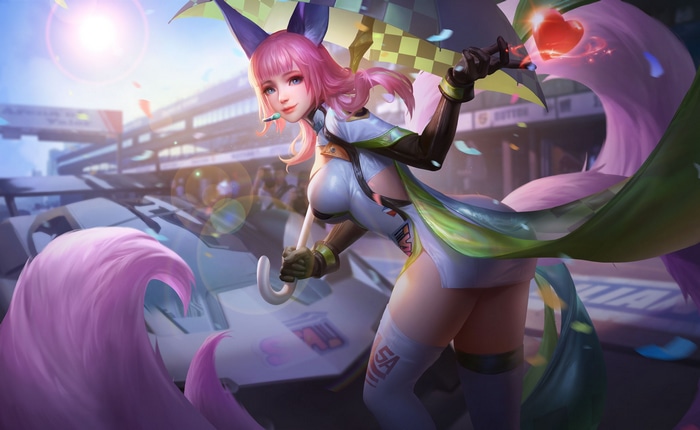 Ahri from Arena of Valor with an umbrella