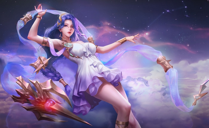 Astrid from Arena of Valor with a cosmic background