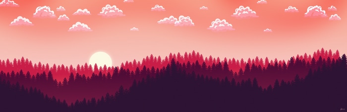 4K Sunset Over Forest Landscape with Clouds