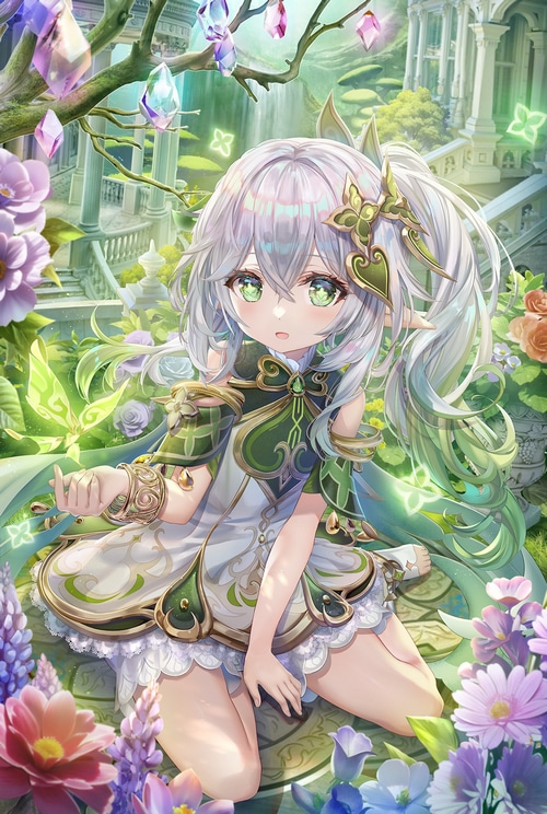Genshin Impact: Nahida Kneeling Among Flowers