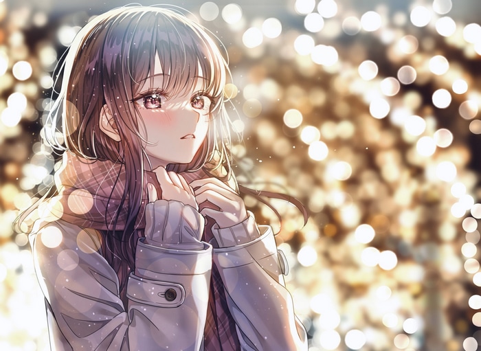 Anime girl with brown hair and scarf