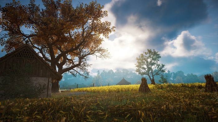 Assassin's Creed Valhalla: Autumnal landscape with a house and trees