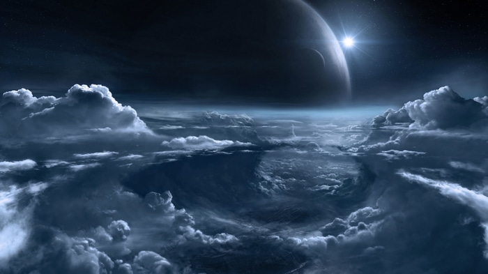 4K Science Fiction Planet Above Clouds