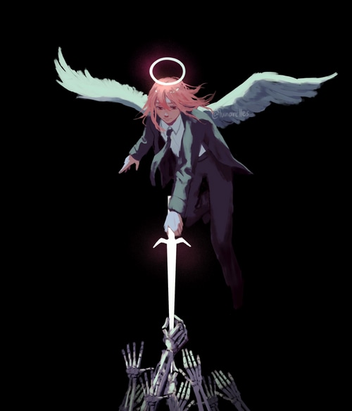 Angel Devil from Chainsaw Man with sword and skeleton