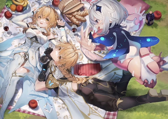 Genshin Impact: Aether, Lumine, and Paimon's Picnic