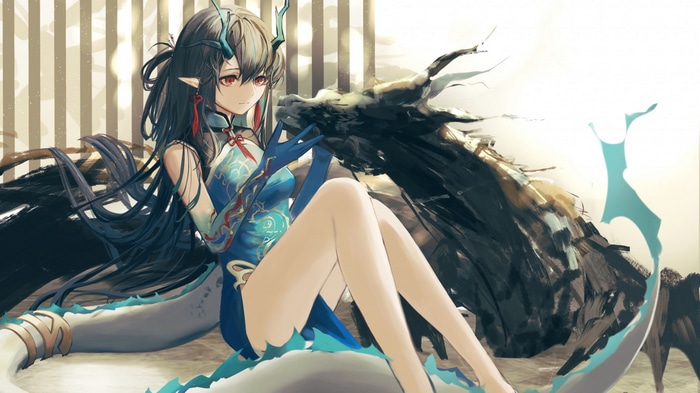 Dusk from Arknights with a Chinese Dragon