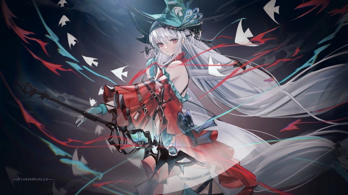 Arknights Skadi anime girl with white hair