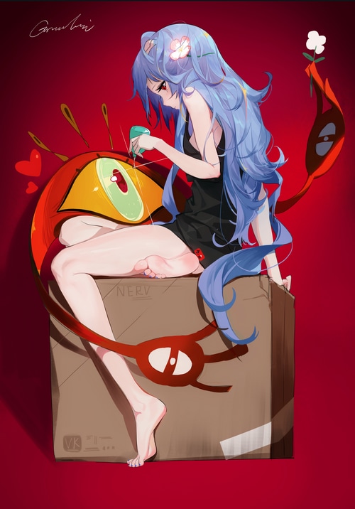 Ayanami Rei and creature on a box
