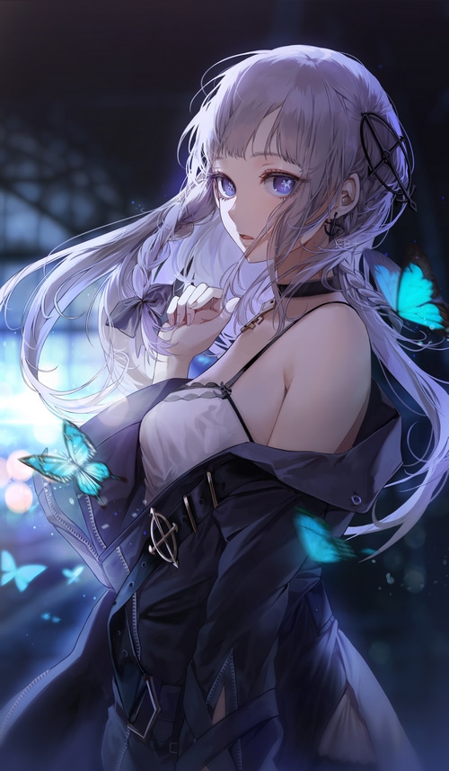 Anime girl with braids and butterflies