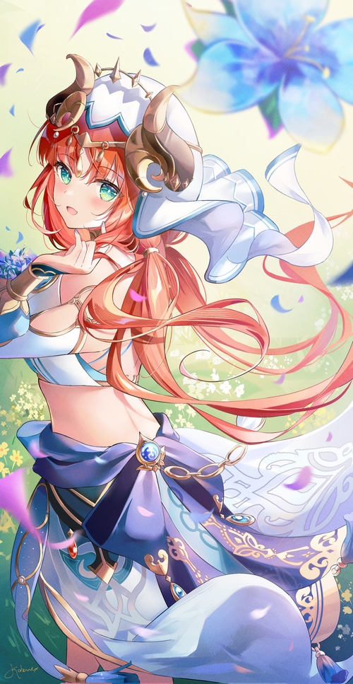 Nilou from Genshin Impact dancing with flowers