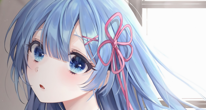 Rem with blue hair and blue eyes