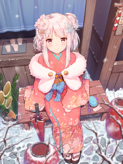 Girl in Kimono with Flowers in Hair