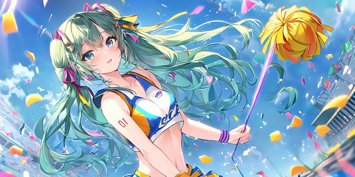 4K Hatsune Miku Cheerleader with Pom-Pom