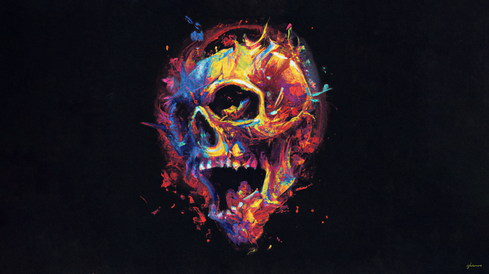 Colorful abstract skull with spray paint effect on black background