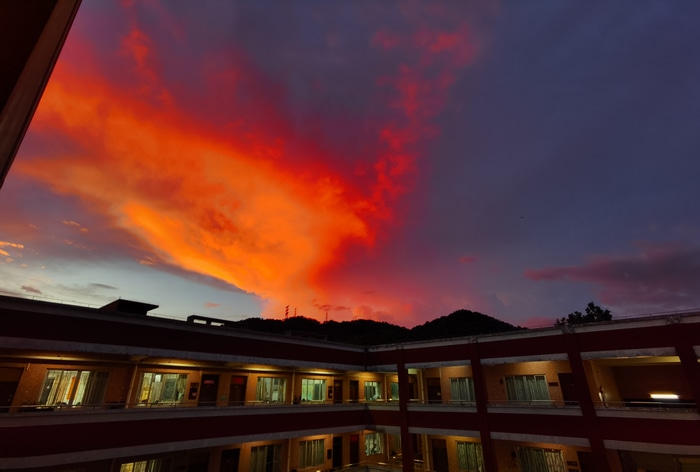4K sunset glow over apartment building