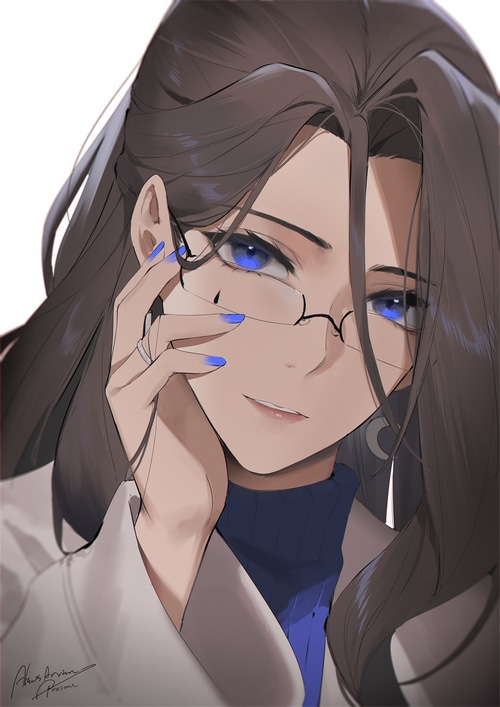 Brunette woman with blue eyes and glasses by AliosArvin