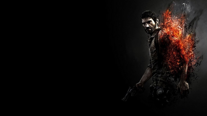 Joel Miller from The Last of Us with fiery effects