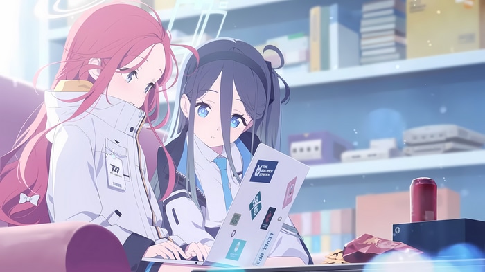 Tendou Alice and friend with laptop