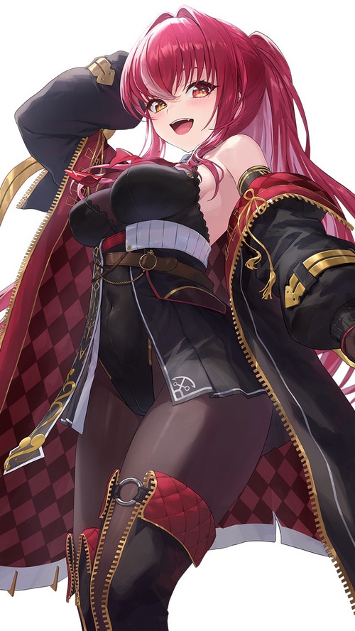 Houshou Marine in a black and red outfit