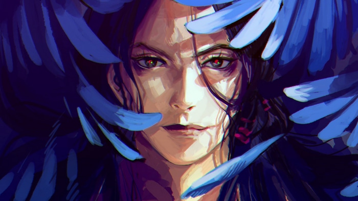 Kars from JoJo's Bizarre Adventure with blue feathers