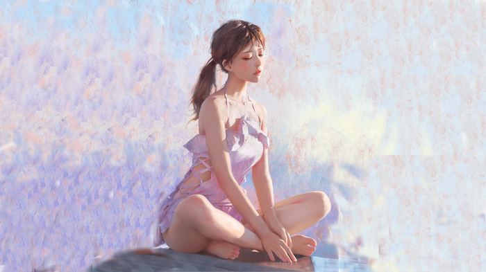 Artwork of a woman in a purple dress